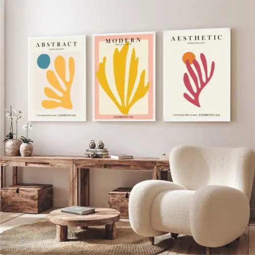 Kit 3 Quadros Decorativos Modernos Matisse Para Sala Moldura