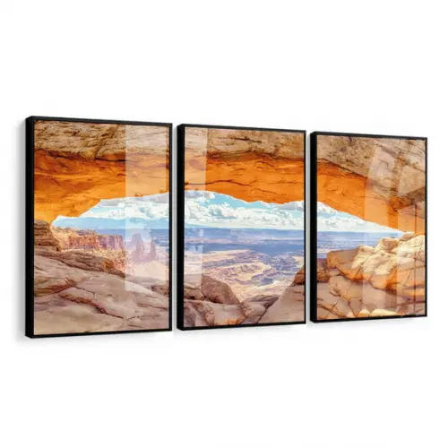 Kit 3 Quadros Decorativos Modernos Paisagem Moldura e Vidro