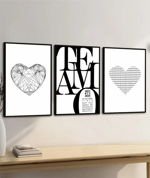 Kit 3 Quadros Decorativos Modernos Quarto Casal Frases Vidro