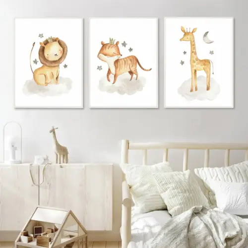Kit 3 Quadros Decorativos Modernos Quarto Infantil Moldura