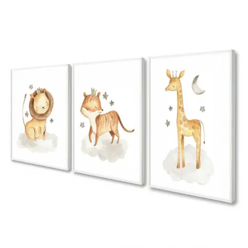 Kit 3 Quadros Decorativos Modernos Quarto Infantil Moldura