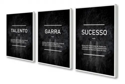 Kit 3 Quadros Decorativos Motivacional Escritório Moldura