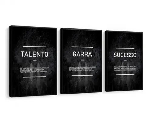 Kit 3 Quadros Decorativos Motivacionais Escritório Moldura