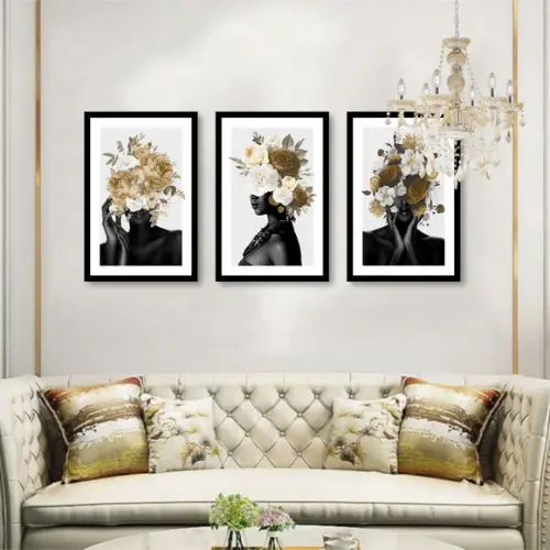 Kit 3 Quadros Decorativos Mulheres Negras Africanas Moldura