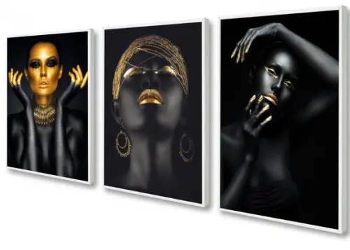 Kit 3 Quadros Decorativos Mulheres Negras Africanas Moldura