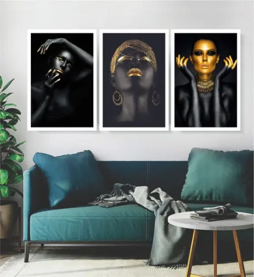 Kit 3 Quadros Decorativos Mulheres Negras Africanas Moldura