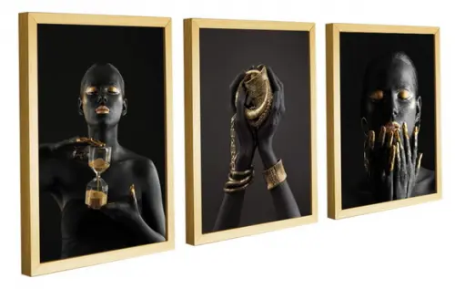 Kit 3 Quadros Decorativos Mulheres Negras Para Sala Moldura