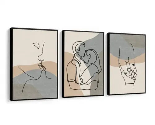 Kit 3 Quadros Decorativos Namorados Quarto de Casal Moldura