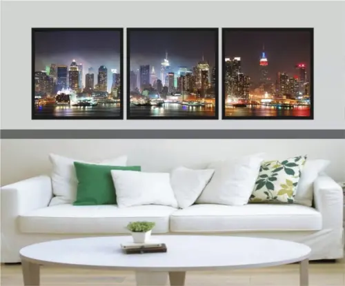 Kit 3 Quadros Decorativos Nova York a Noite Conjunto Grande