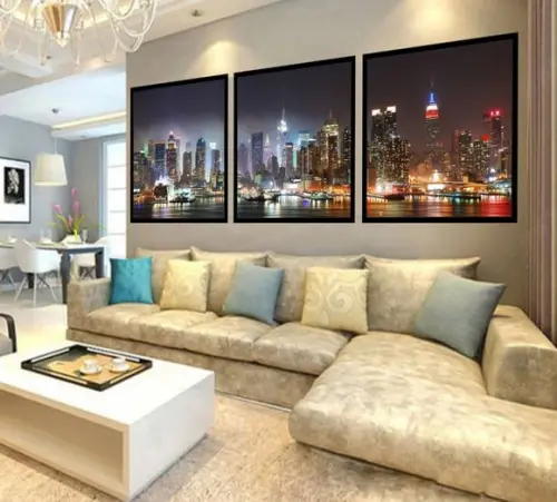 Kit 3 Quadros Decorativos Nova York a Noite Conjunto Grande