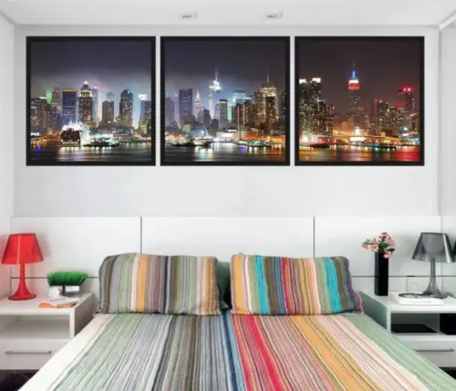 Kit 3 Quadros Decorativos Nova York a Noite Conjunto Grande