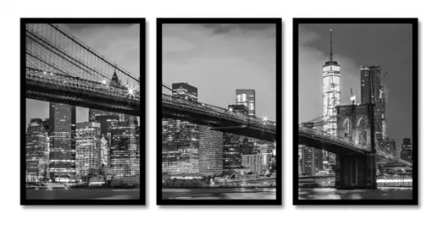 Kit 3 Quadros Decorativos Nova York Brooklyn Sala Moldura
