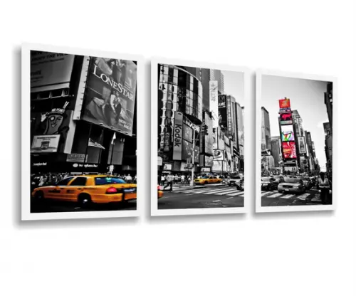 Kit 3 Quadros Decorativos Nova York Cidade Conjunto Molduras