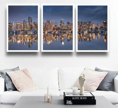 Kit 3 Quadros Decorativos Nova York Cidades Noite Molduras