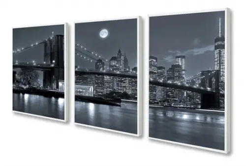 Kit 3 Quadros Decorativos Nova York Ponte Brooklyn Moldura