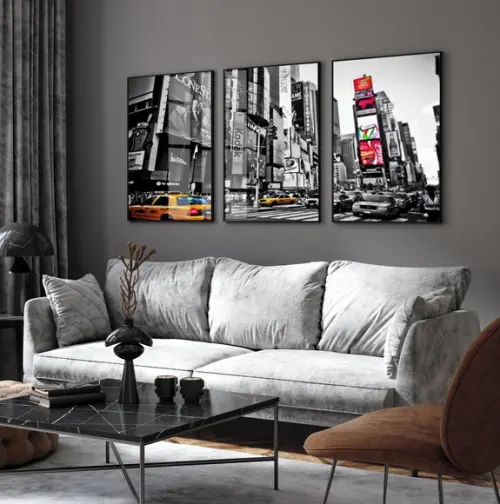 Kit 3 Quadros Decorativos Nova York Times Square com Vidro