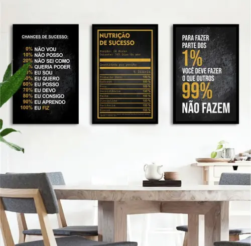 Kit 3 Quadros Decorativos Nutricionista Consultório Moldura