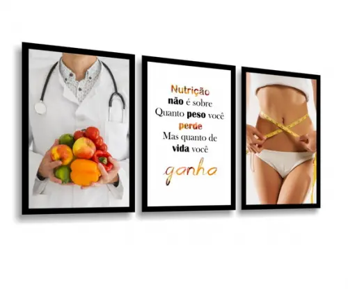 Kit 3 Quadros Decorativos Nutricionista Profissão Academia