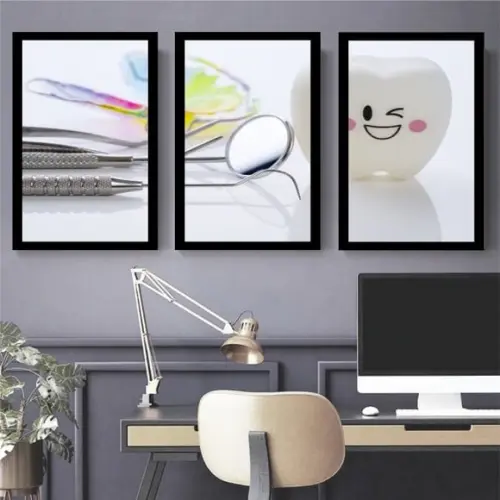 Kit 3 Quadros Decorativos Odontologia Consultório Dentistas