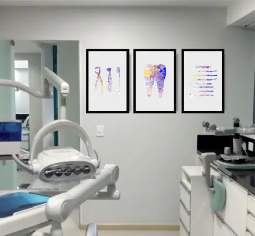 Kit 3 Quadros Decorativos Odontologia Consultório Moldura