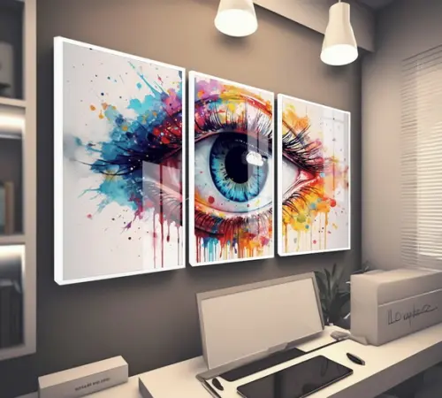 Kit 3 Quadros Decorativos Oftalmologia Olho Colorido Vidro