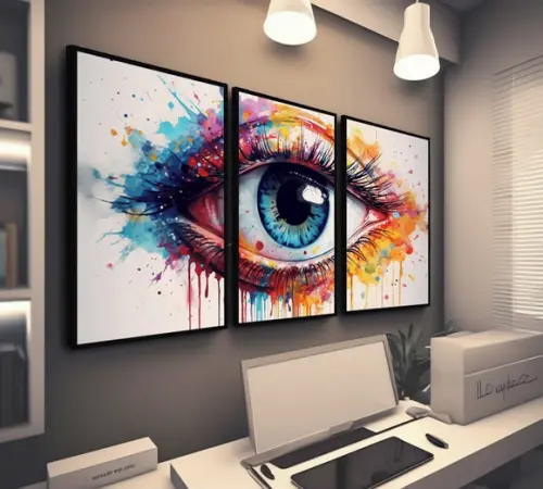 Kit 3 Quadros Decorativos Olho Colorido Moderno com Moldura