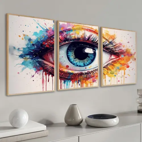 Kit 3 Quadros Decorativos Olho Colorido Oftalmologia Moldura