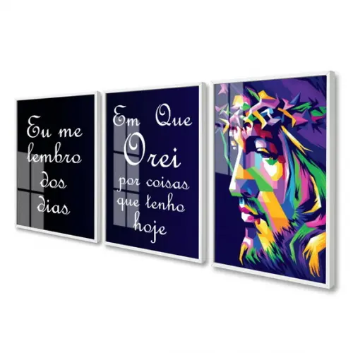 Kit 3 Quadros Decorativos Oração Jesus Cristo Vidro Moldura