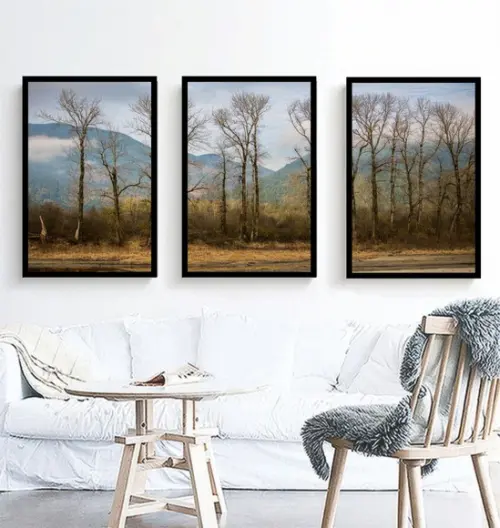 Kit 3 Quadros Decorativos Paisagem Arvore Conjunto Molduras