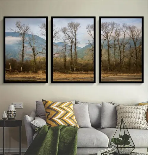 Kit 3 Quadros Decorativos Paisagem Arvore Conjunto Molduras