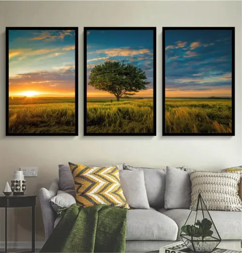 Kit 3 Quadros Decorativos Paisagem Arvore Para Sala Moldura