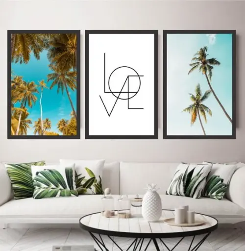 Kit 3 Quadros Decorativos Paisagem Coqueiro Love Com Moldura