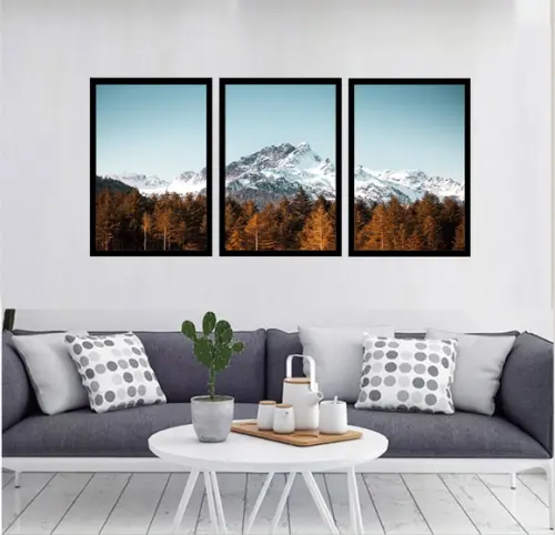 Kit 3 Quadros Decorativos Paisagem Floresta Montanha Moldura
