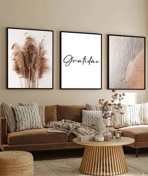 Kit 3 Quadros Decorativos Paisagem Gratidão Para Sala Quarto