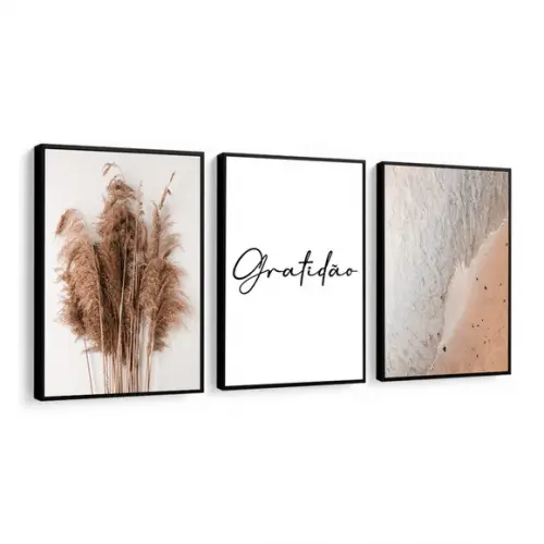 Kit 3 Quadros Decorativos Paisagem Gratidão Para Sala Quarto