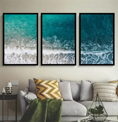 Kit 3 Quadros Decorativos Paisagem Mar Conjuntos Com Moldura