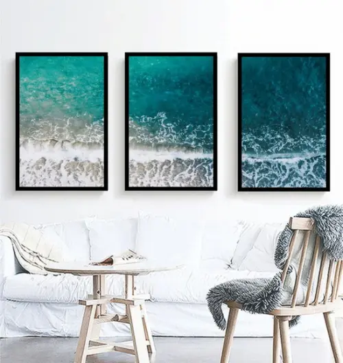 Kit 3 Quadros Decorativos Paisagem Mar Conjuntos Com Moldura