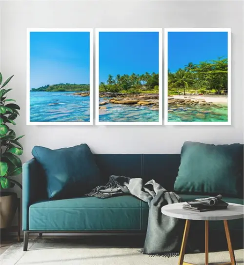 Kit 3 Quadros Decorativos Paisagem Mar Maldivas Com Moldura