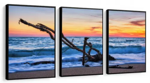 Kit 3 Quadros Decorativos Paisagem Mar Moderno Com Moldura