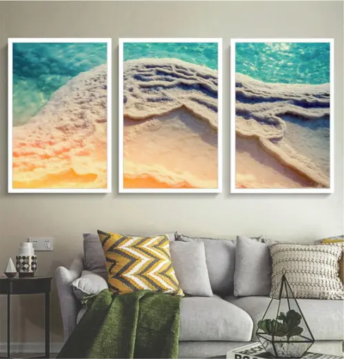 Kit 3 Quadros Decorativos Paisagem Mar Para Sala Com Moldura