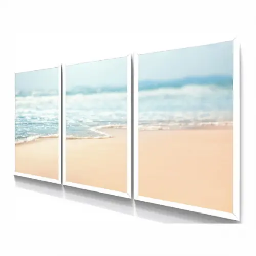 Kit 3 Quadros Decorativos Paisagem Mar Para Sala Com Moldura