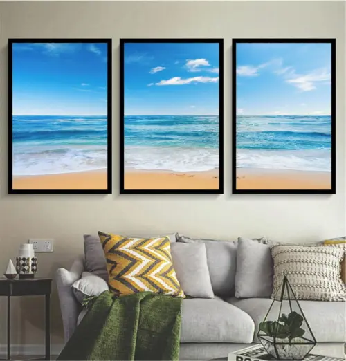 Kit 3 Quadros Decorativos Paisagem Mar Para Sala Quarto Hall
