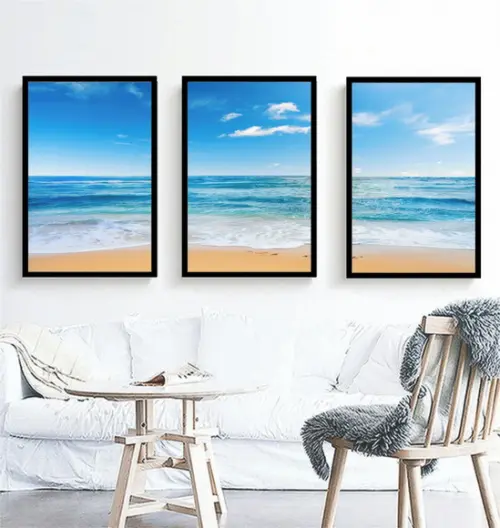 Kit 3 Quadros Decorativos Paisagem Mar Para Sala Quarto Hall