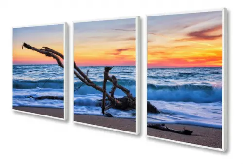 Kit 3 Quadros Decorativos Paisagem Mar Pôr Do Sol Moldura