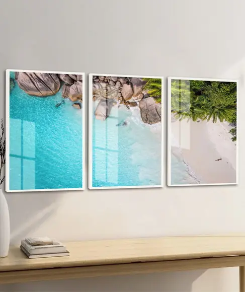 Kit 3 Quadros Decorativos Paisagem Mar Praia Moldura e Vidro