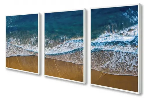 Kit 3 Quadros Decorativos Paisagem Mar Praia Sala Moldura