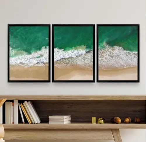 Kit 3 Quadros Decorativos Paisagem Mar Quarto Sala Moldura