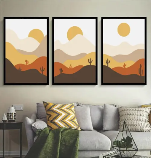 Kit 3 Quadros Decorativos Paisagem Moderno Para Sala Moldura