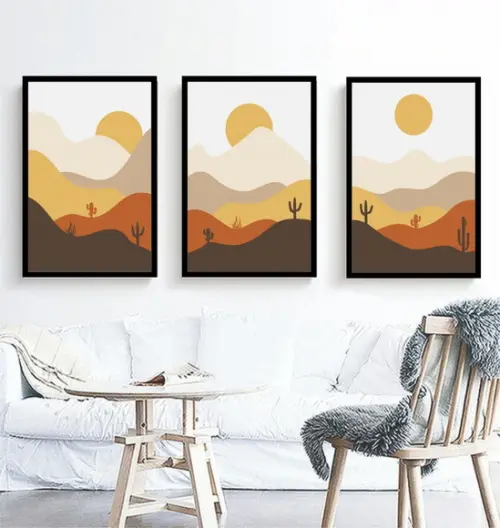 Kit 3 Quadros Decorativos Paisagem Moderno Para Sala Moldura