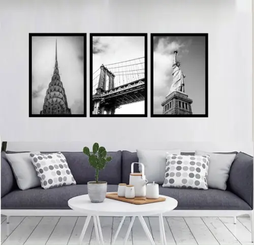 Kit 3 Quadros Decorativos Paisagem Nova York Cidade Moldura